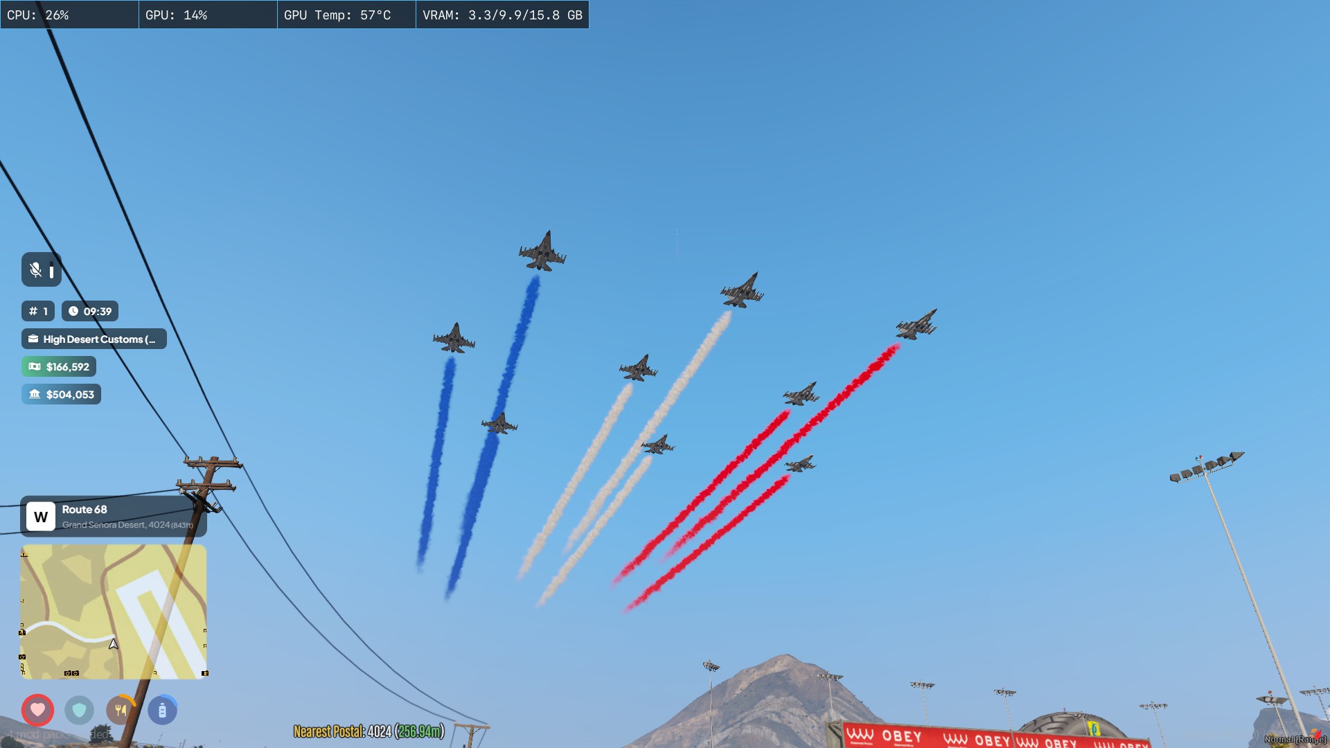 Coordinated tricolor smoke pass