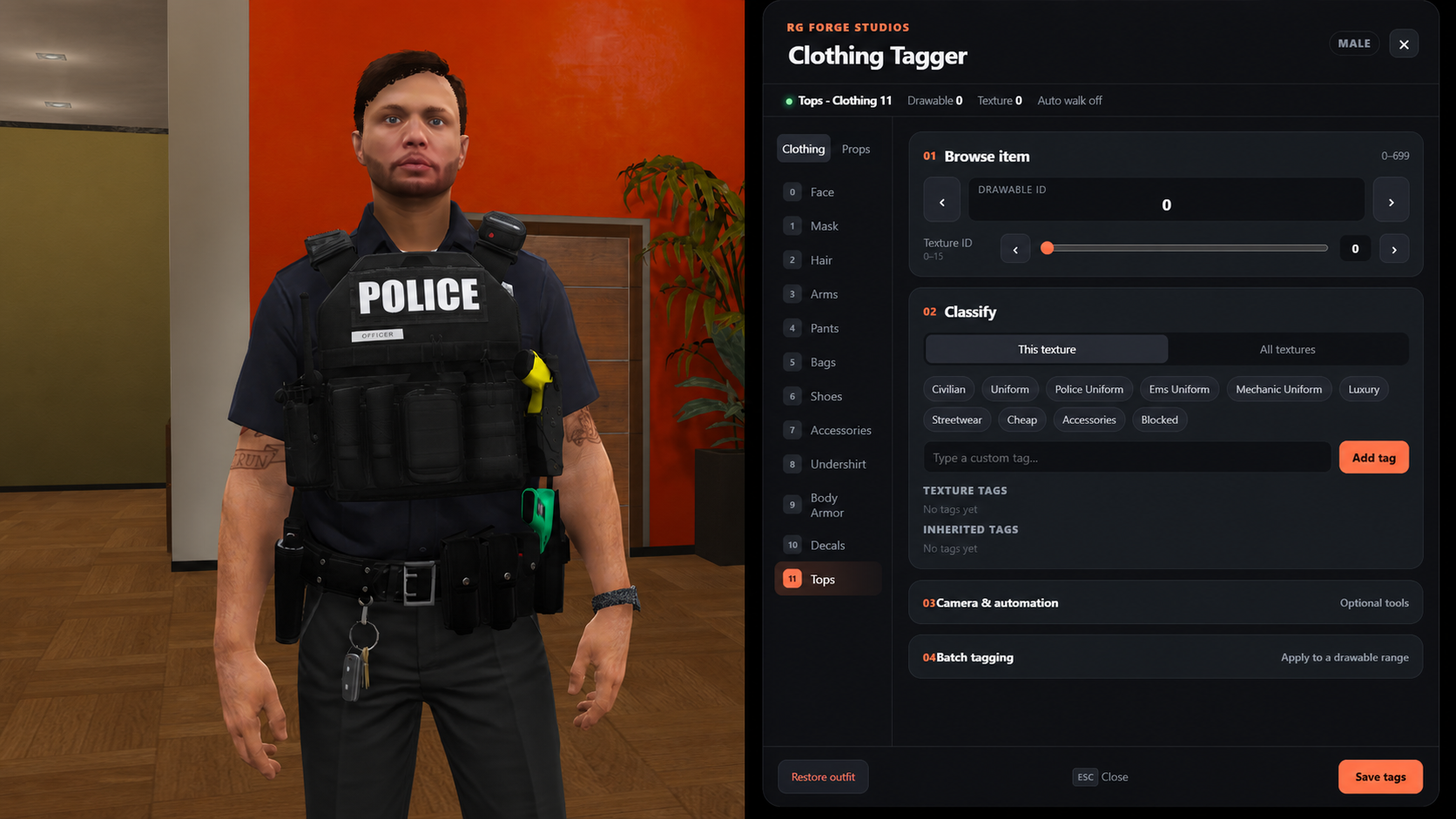 In-game Clothing Tagger administration tools