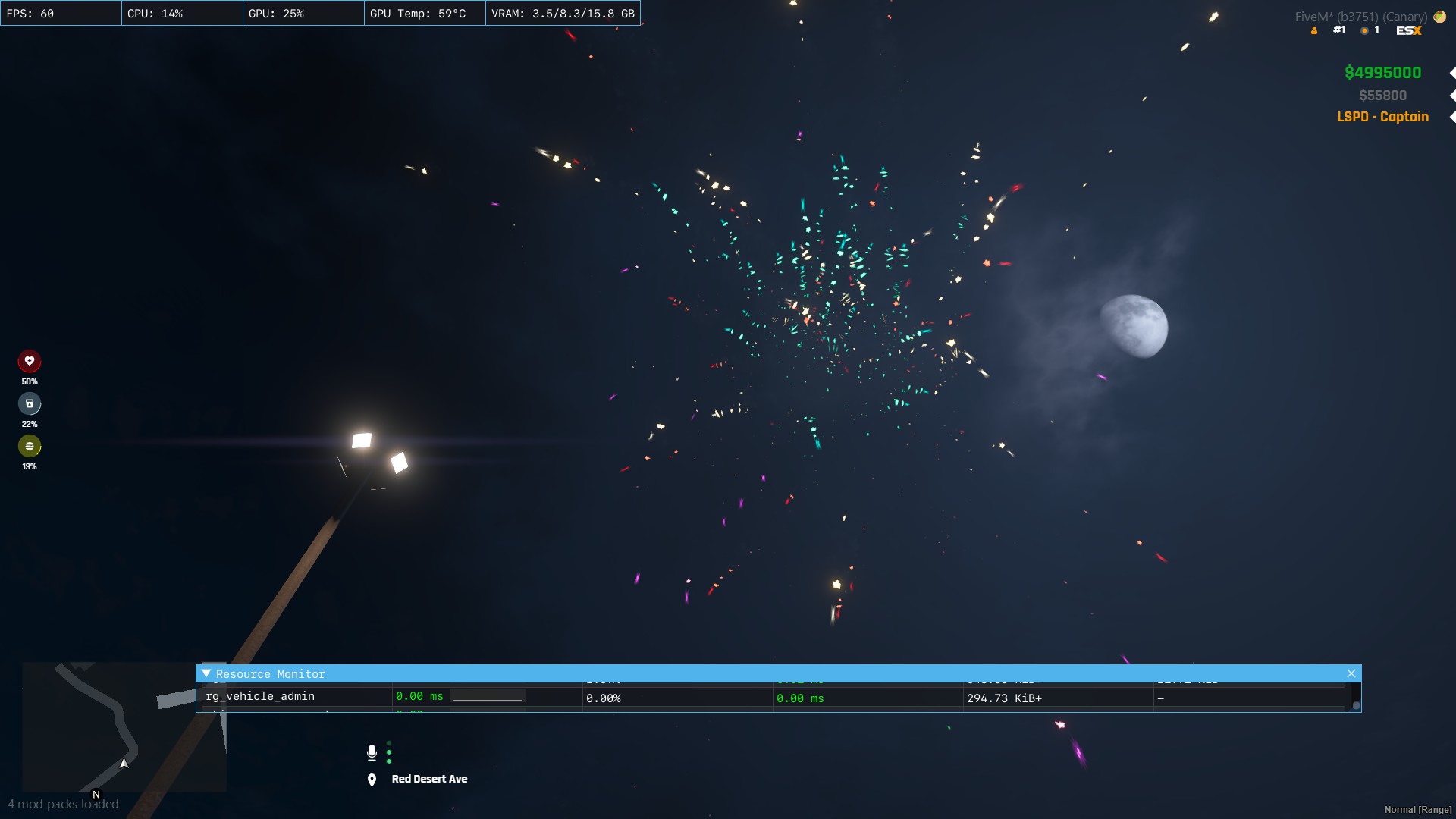 Firework burst under the moon