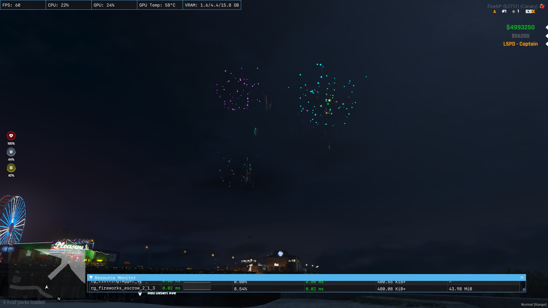 Night show over Del Perro Pier